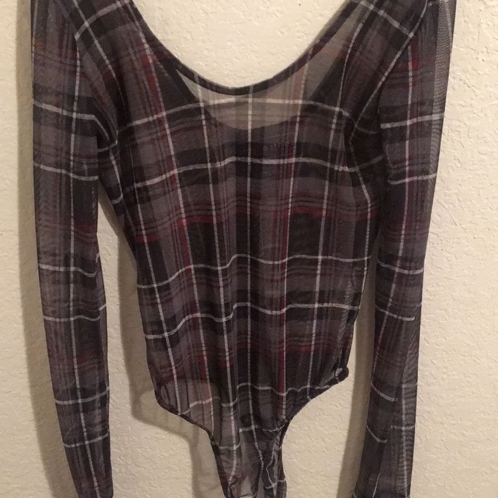 See through plaid body suit
